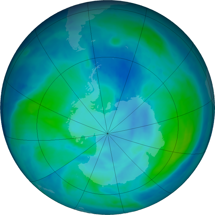 Antarctic ozone map for 03 March 2016